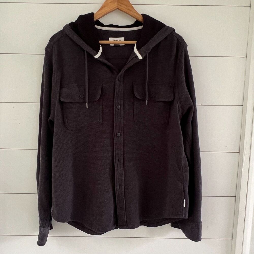 Waffle Knit Hoodie Button Up Dark Gray American Eagle Men's Large